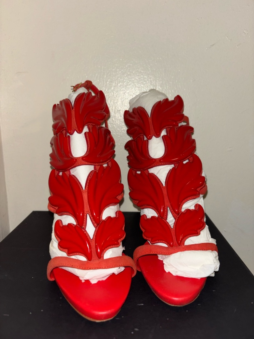 Giuseppe Zanotti Red Leaf Appliqué Heeled Sandals